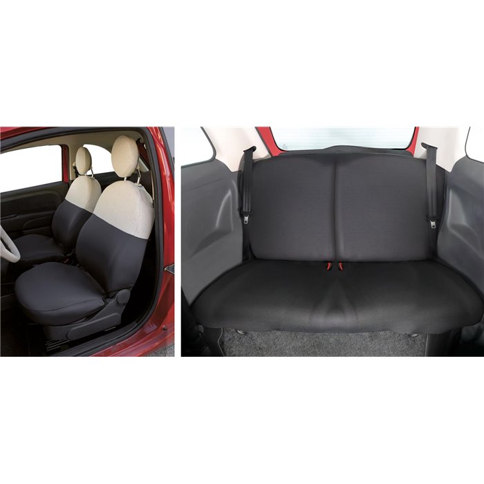 Serie completa coprisedili personalizzati Fiat 500 07˃  post. diviso tess. misto cotone grigio/panna