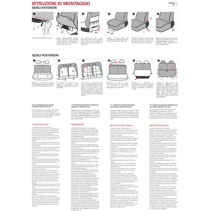 Serie completa coprisedili personalizzati Fiat 500 07˃  post. diviso tess. misto cotone grigio/panna