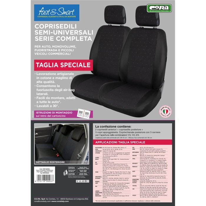 Serie completa coprisedili Fast&Smart tg. speciale tess. misto cotone nero/black&color