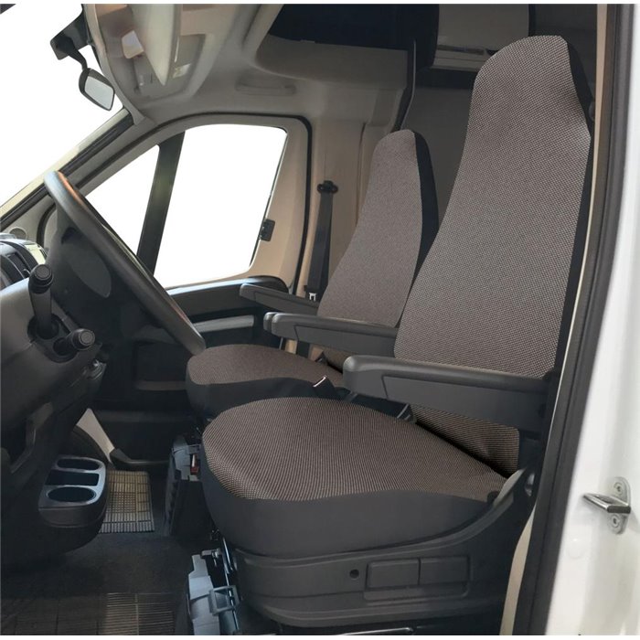 Coprisedili anteriori personalizzati Fiat Ducato camper 06˃ tess. misto cotone piombo/antracite