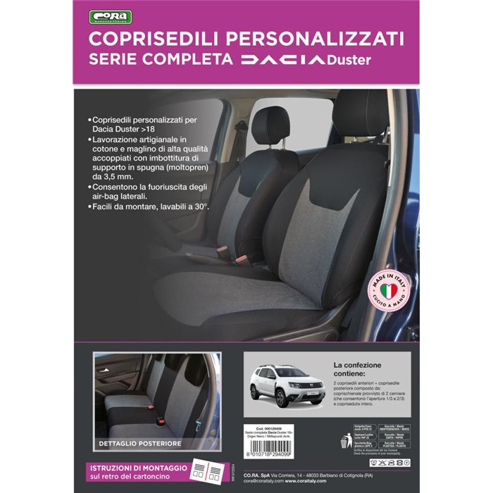 Serie completa coprisedili personalizzati DACIA Duster II/III 18˃24, 24˃ tess. millepunti antracite
