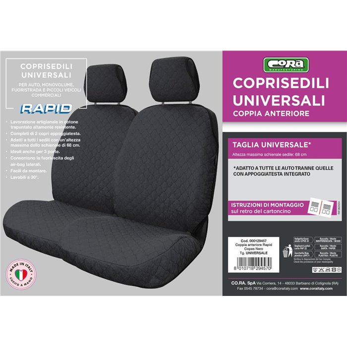 Coprisedili anteriori Rapid tg. universale tess. cotone trapuntato nero