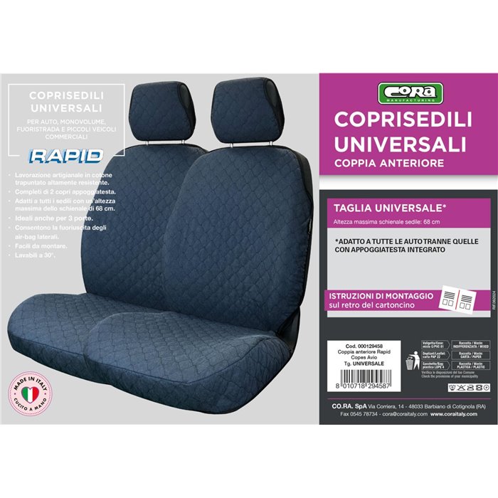 Coprisedili anteriori Rapid tg. universale tess. cotone trapuntato avio