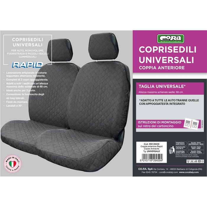 Coprisedili anteriori Rapid tg. universale tess. cotone trapuntato antracite