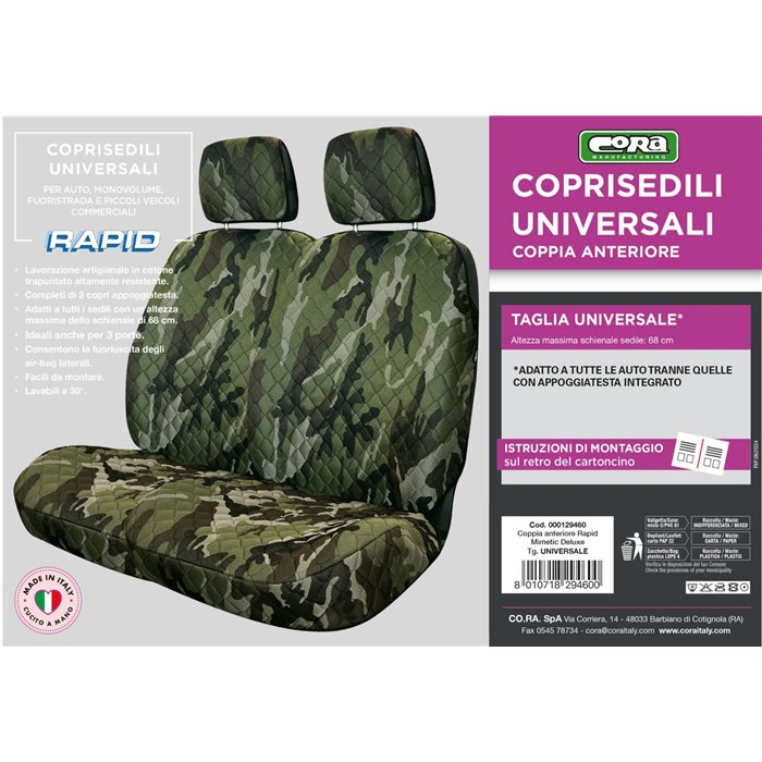 Coprisedili anteriori Rapid tg. universale tess. poliestere trapuntato mimetic