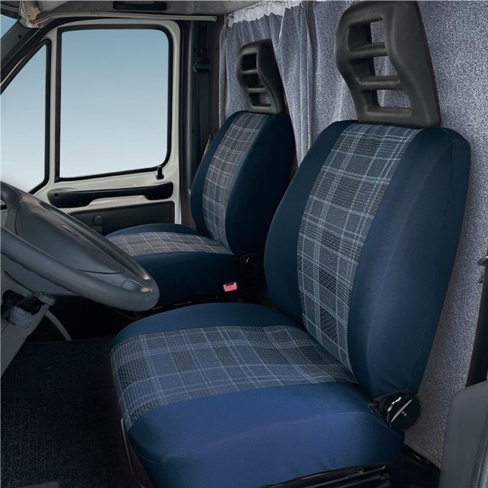 Coprisedili anteriori personalizzati Fiat Ducato camper 94˃02 tess. misto cotone avio/navy