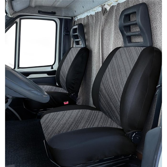 Coprisedili anteriori personalizzati Fiat Ducato camper 94˃02 tess. misto cotone grigio/nero