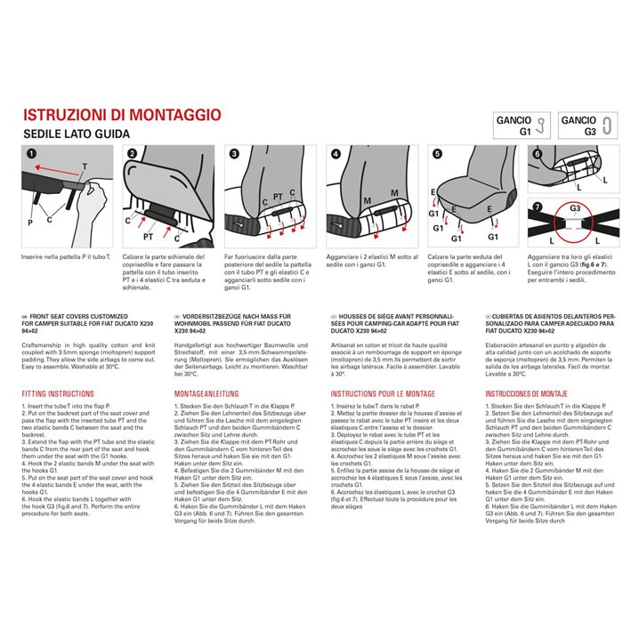 Coprisedili anteriori personalizzati Fiat Ducato camper 94˃02 tess. misto cotone grigio/nero