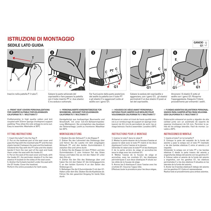 Coprisedili anteriori Volkswagen California/Multivan T6.1/T7 tess. misto cotone avio/navy