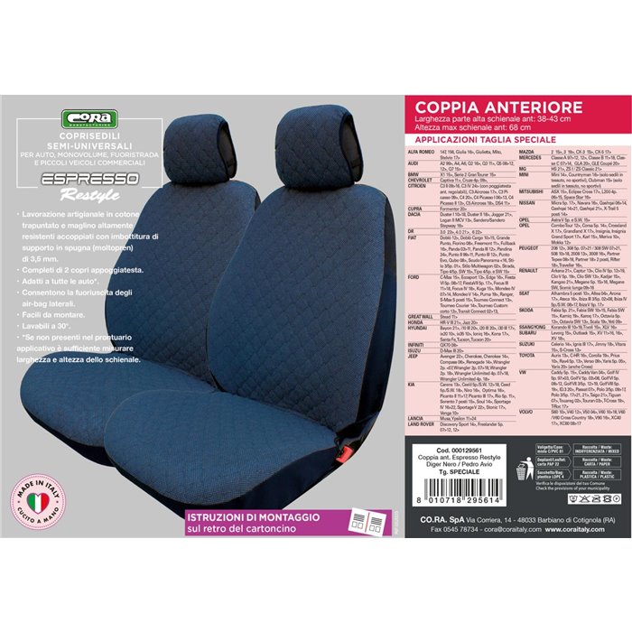 Coprisedili anteriori Espresso Restyle tg. speciale tess. misto cotone trapuntato avio/nero