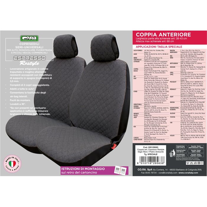 Coprisedili anteriori Espresso Restyle tg. speciale tess. misto cotone trapuntato antracite/nero