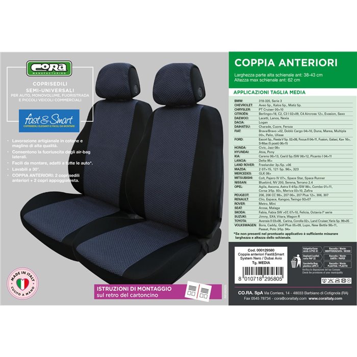 Coprisedili anteriori Fast&Smart tg. media tess. misto cotone avio/nero