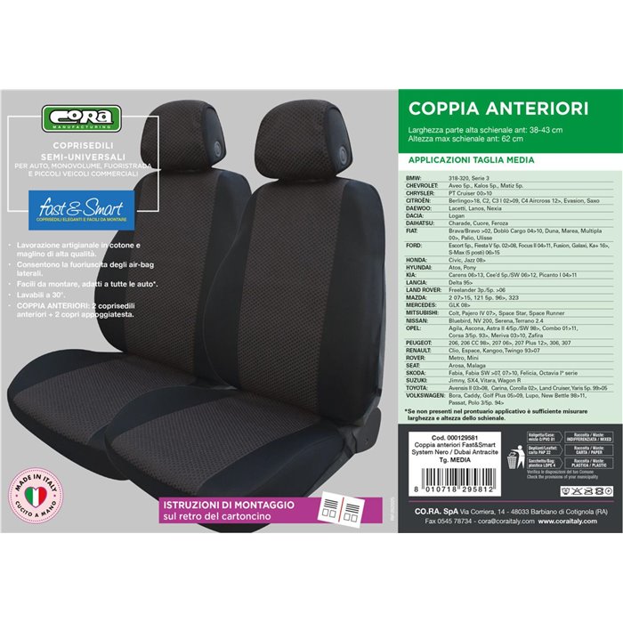Coprisedili anteriori Fast&Smart tg. media tess. misto cotone antracite/nero