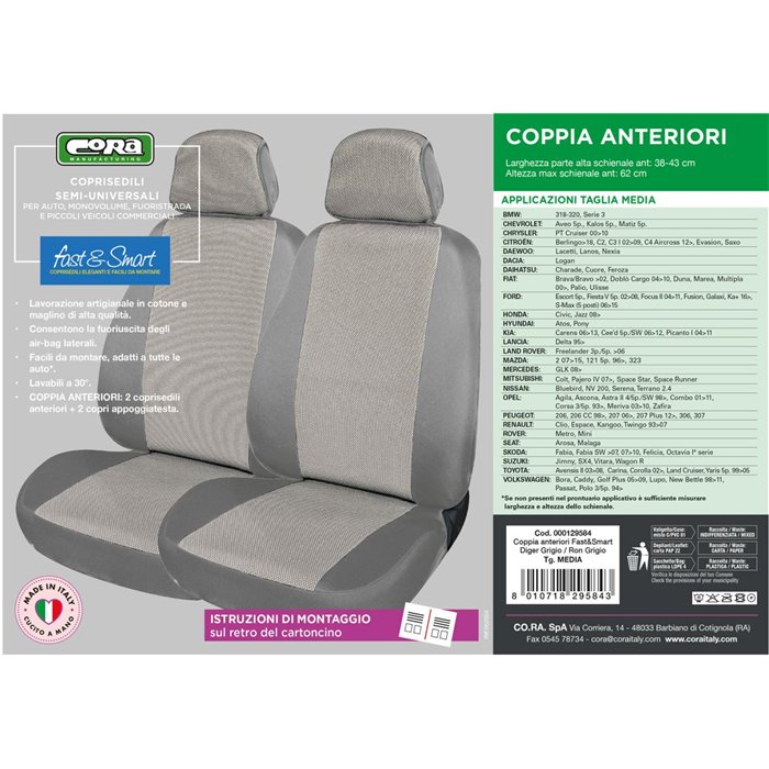Coprisedili anteriori Fast&Smart tg. media tess. misto cotone grigio
