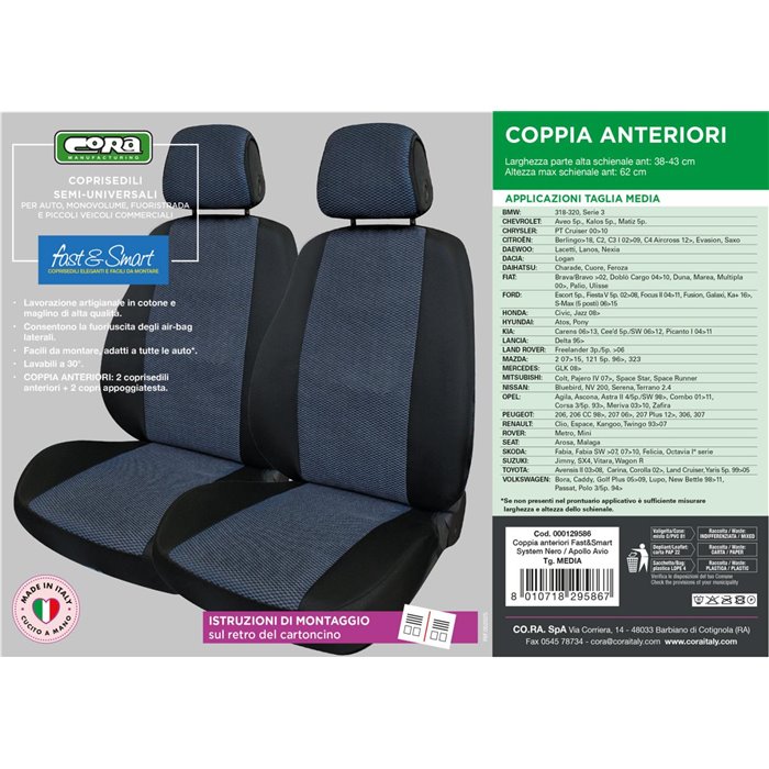Coprisedili anteriori Fast&Smart tg. media tess. misto cotone avio/nero