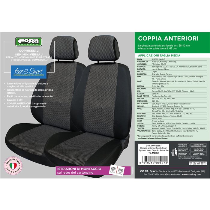 Coprisedili anteriori Fast&Smart tg. media tess. misto cotone antracite/nero