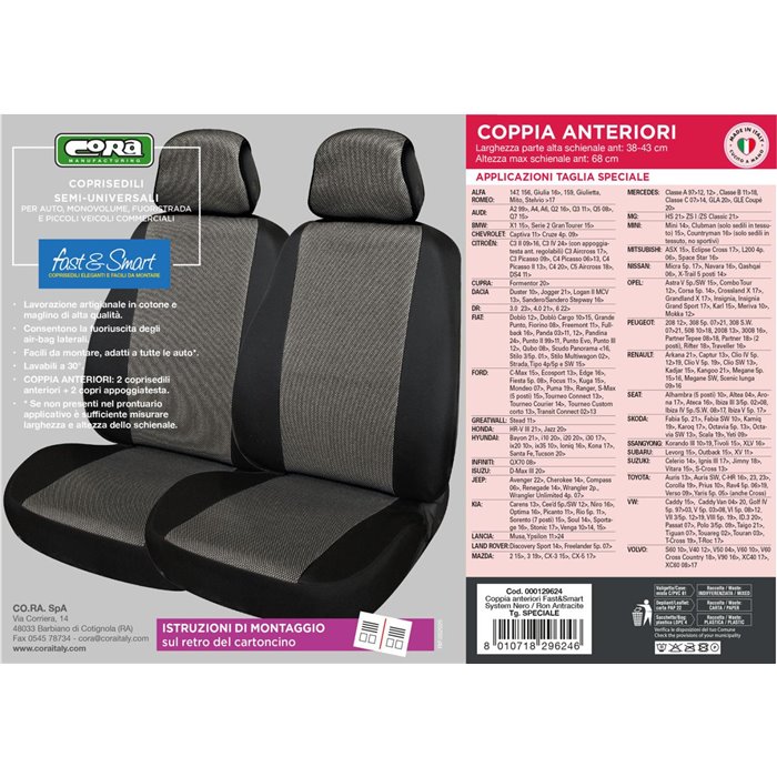 Coprisedili anteriori Fast&Smart tg. speciale tess. misto cotone antracite/nero