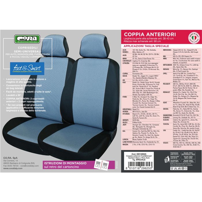 Coprisedili anteriori Fast&Smart tg. speciale tess. misto cotone avio/nero