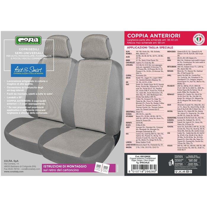 Coprisedili anteriori Fast&Smart tg. speciale tess. misto cotone grigio
