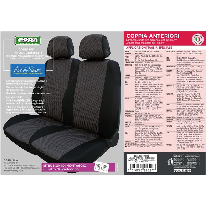Coprisedili anteriori Fast&Smart tg. speciale tess. misto cotone antracite/nero