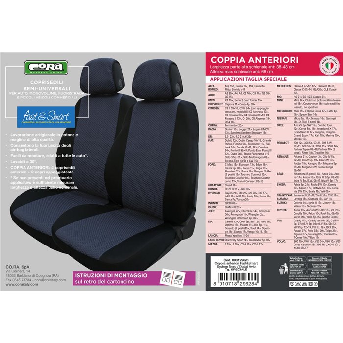Coprisedili anteriori Fast&Smart tg. speciale tess. misto cotone avio/nero