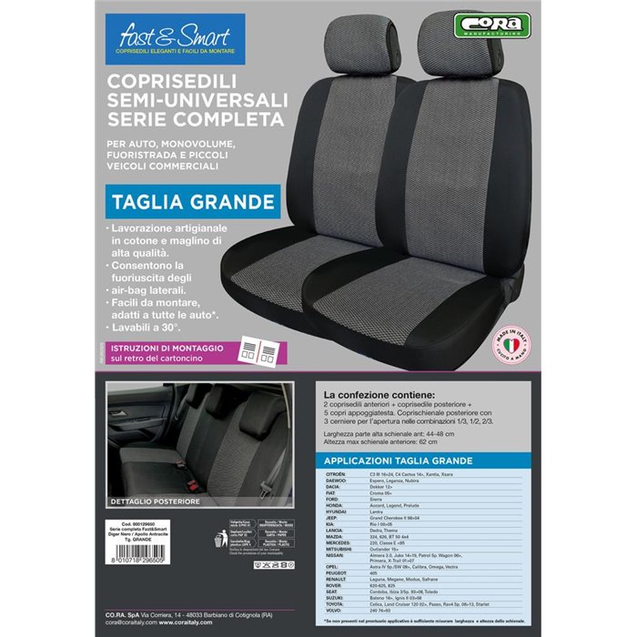 Serie completa coprisedili Fast&Smart tg. grande tess. misto cotone nero/antracite