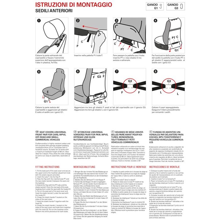 Coprisedili anteriori Centauro tg. universale tess. misto cotone trapuntato avio/nero
