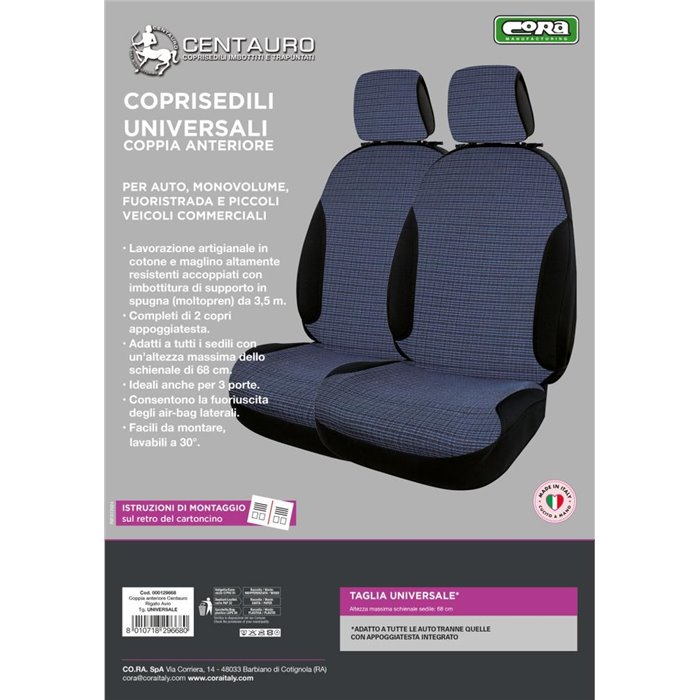Coprisedili anteriori Centauro tg. universale tess. misto cotone rigato avio