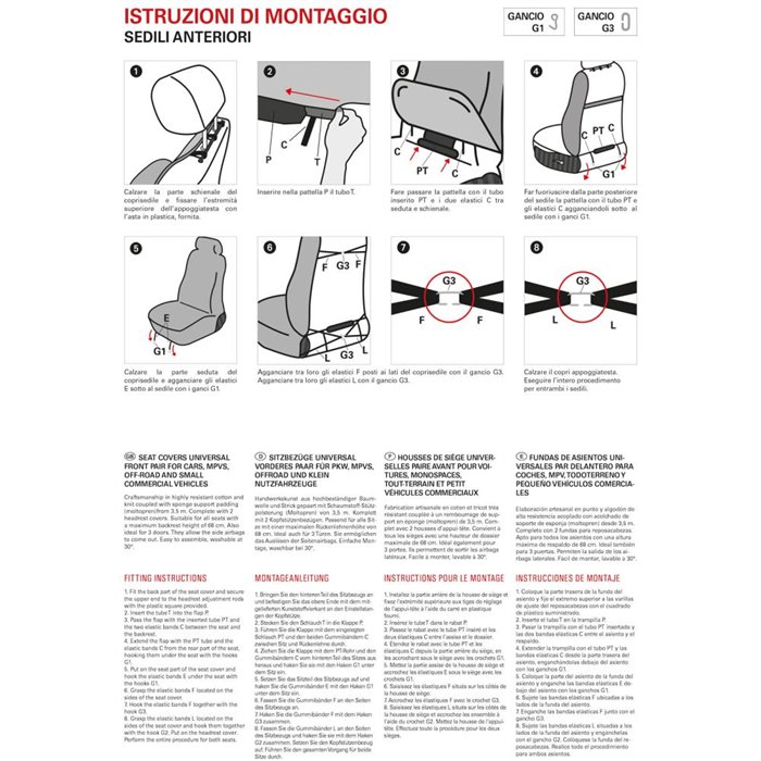 Coprisedili anteriori Centauro tg. universale tess. misto cotone rigato avio