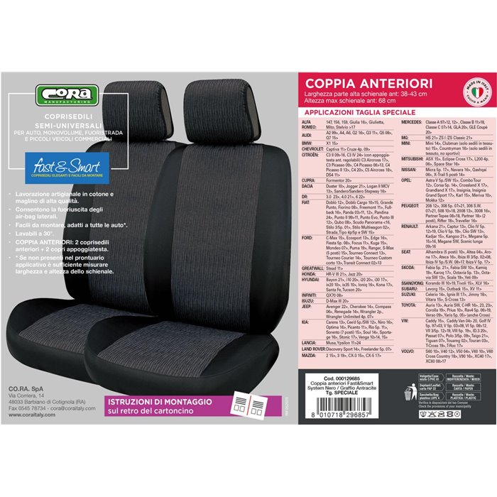 Coprisedili anteriori Fast&Smart tg. speciale tess. misto cotone antracite/nero