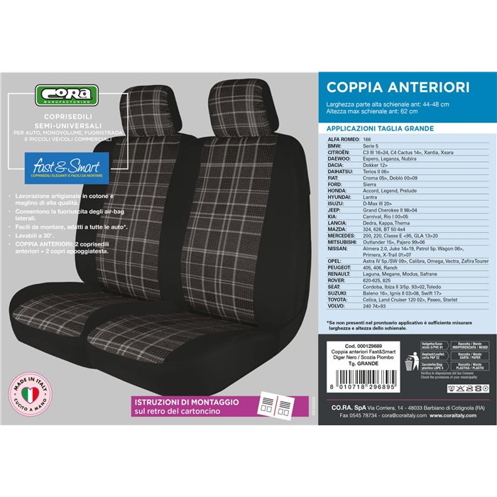 Coprisedili anteriori Fast&Smart tg. grande tess. misto cotone piombo