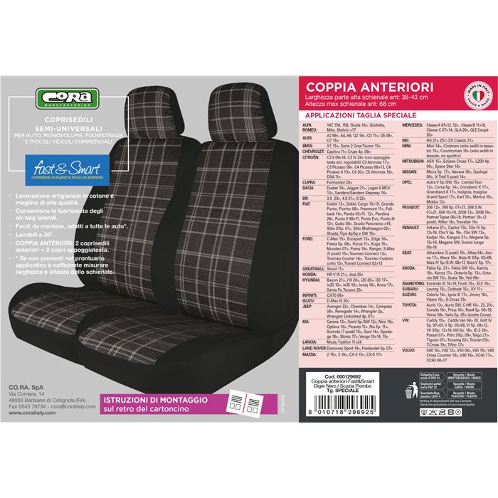 Coprisedili anteriori Fast&Smart tg. speciale tess. misto cotone piombo