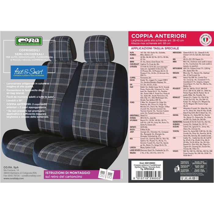 Coprisedili anteriori Fast&Smart tg. speciale tess. misto cotone avio/navy