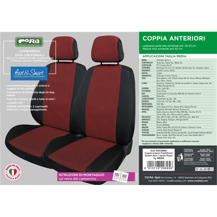 Coprisedili anteriori Fast&Smart tg. media tess. misto cotone rosso/nero