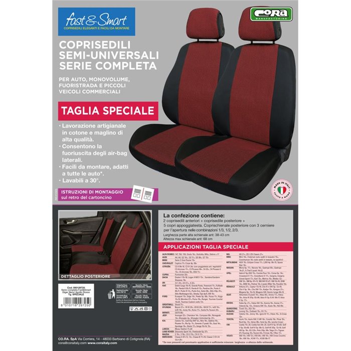 Serie completa coprisedili Fast&Smart tg. speciale tess. misto cotone nero/rosso