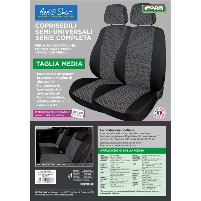 Serie completa coprisedili Fast&Smart tg. media tess. Grey&Color