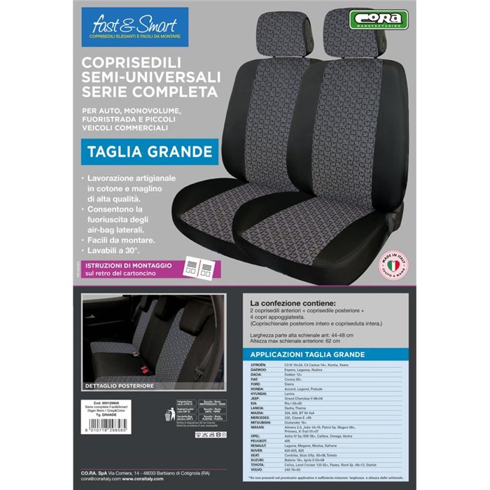 Serie completa coprisedili Fast&Smart tg. grande tess. Grey&Color