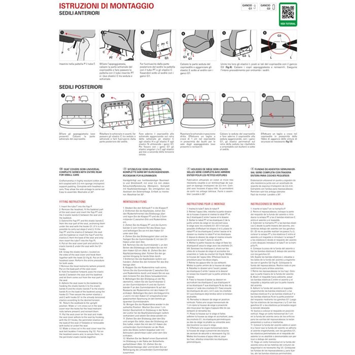 Serie completa coprisedili Travel tess. misto cotone avio/nero