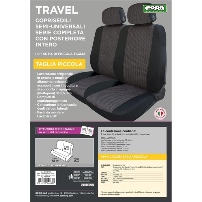 Serie completa coprisedili Travel tess. misto cotone antracite/nero