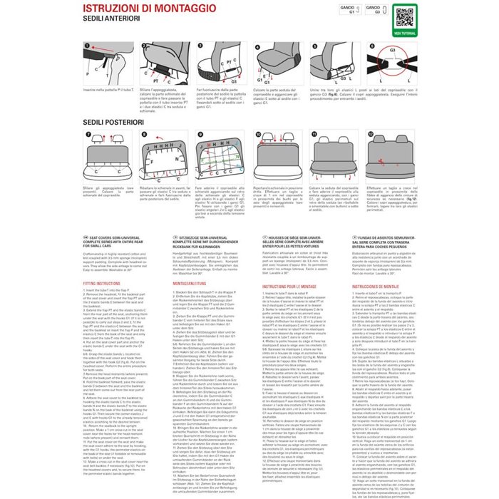 Serie completa coprisedili Travel tess. misto cotone antracite/nero