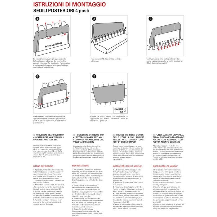 Coprisedile universale posteriore 4 posti per furgone tess. cotone trapuntato antracite