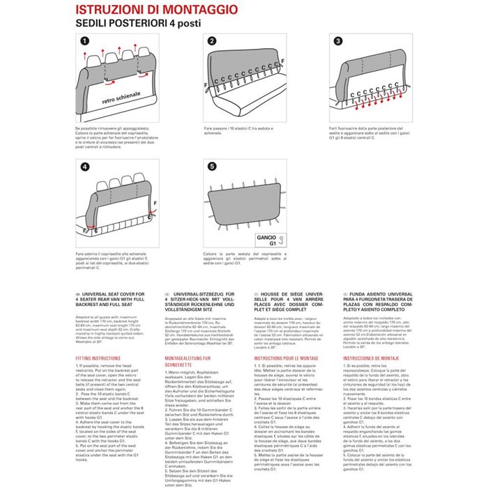 Coprisedile universale posteriore 4 posti per furgone tess. misto cotone nero