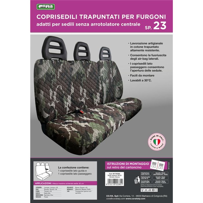 Coprisedili per furgoni tg. SP23 tess. poliestere trapuntato mimetic
