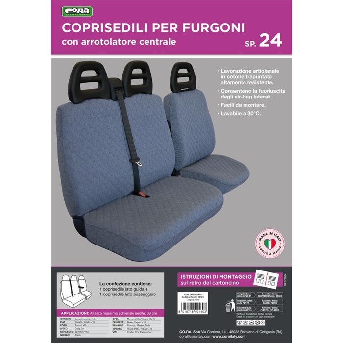 Coprisedili per furgoni tg. SP24 tess. cotone trapuntato avio