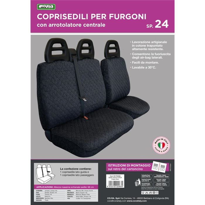 Coprisedili per furgoni tg. SP24 tess. cotone trapuntato nero