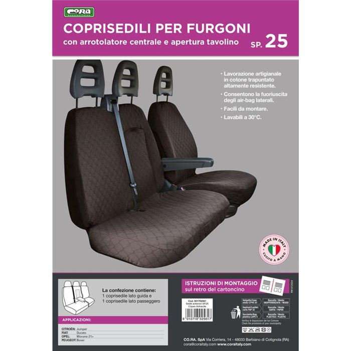 Coprisedili per furgoni tg. SP25 tess. cotone trapuntato antracite