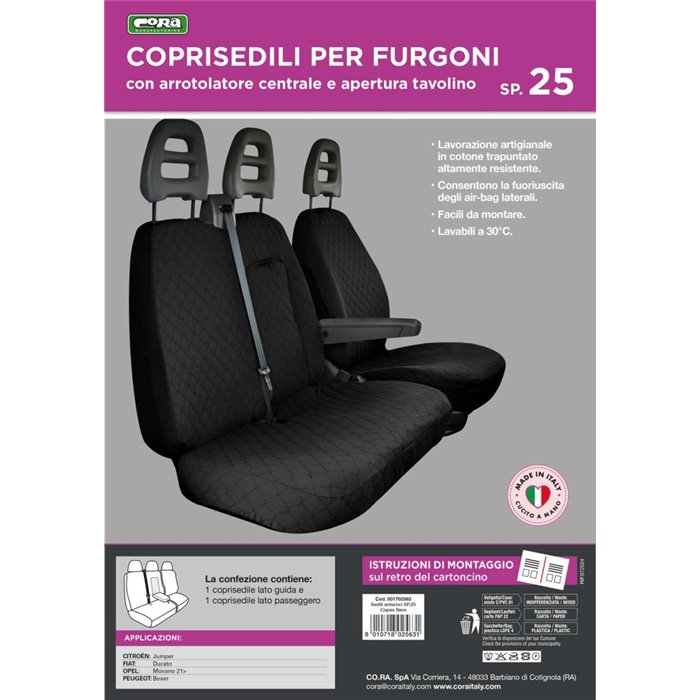 Coprisedili per furgoni tg. SP25 tess. cotone trapuntato nero