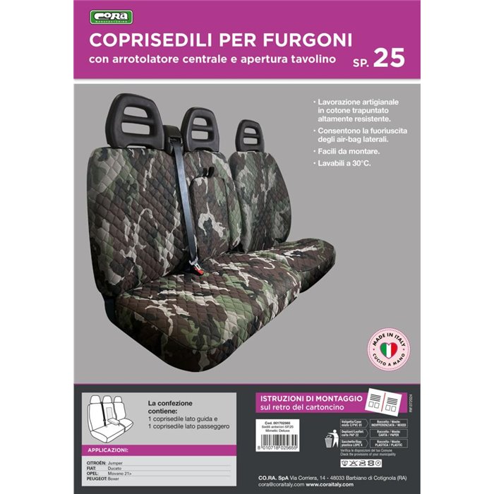 Coprisedili per furgoni tg. SP25 tess. poliestere trapuntato mimetic
