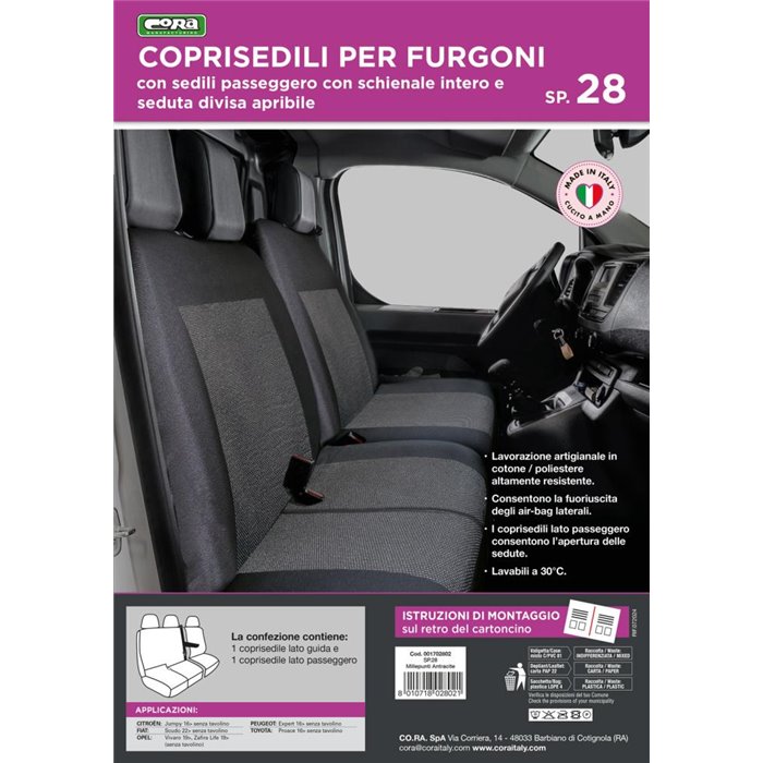 Coprisedili per furgoni tg. SP28 seduta divisa tess. misto cotone nero