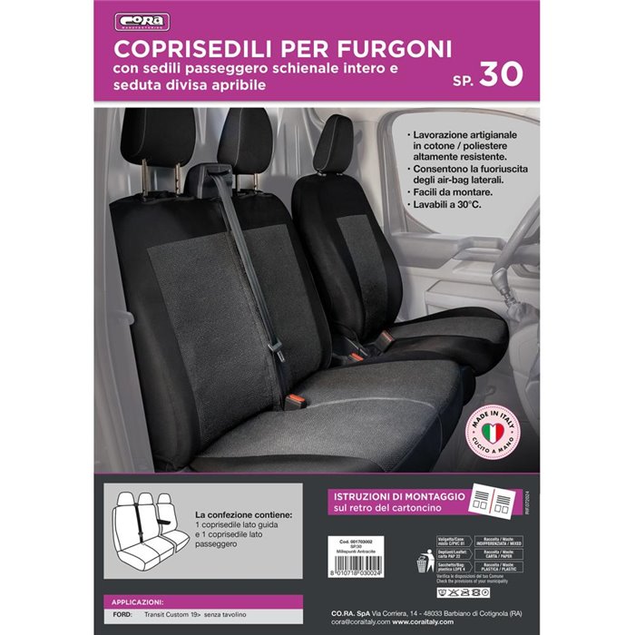 Coprisedili per furgoni tg. SP30 seduta divisa tess. misto cotone nero